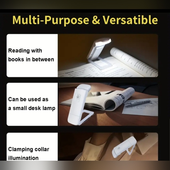 LED Book Reading Lamp USB Rechargeable Adjustable Brightness Eye Protection - Picture 4 of 6